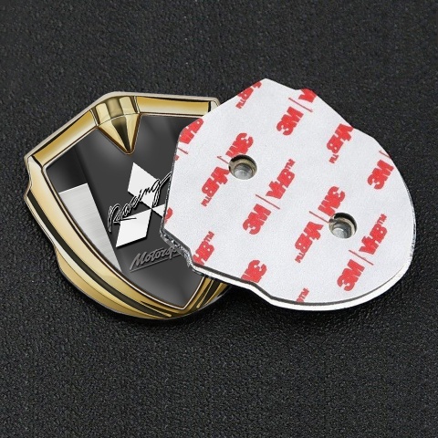 Mitsubishi Emblem Trunk Badge Gold Metal Plate White Racing Edition