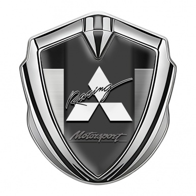 Mitsubishi Emblem Trunk Badge Silver Metal Plate White Racing Edition