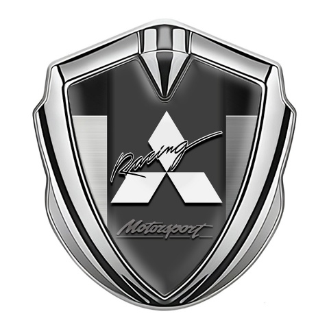 Mitsubishi Emblem Trunk Badge Silver Metal Plate White Racing Edition