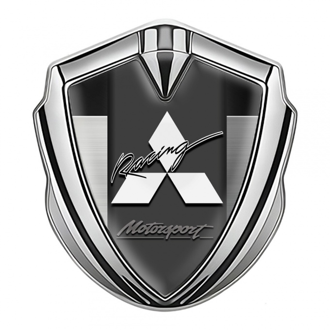 Mitsubishi Emblem Trunk Badge Silver Metal Plate White Racing Edition