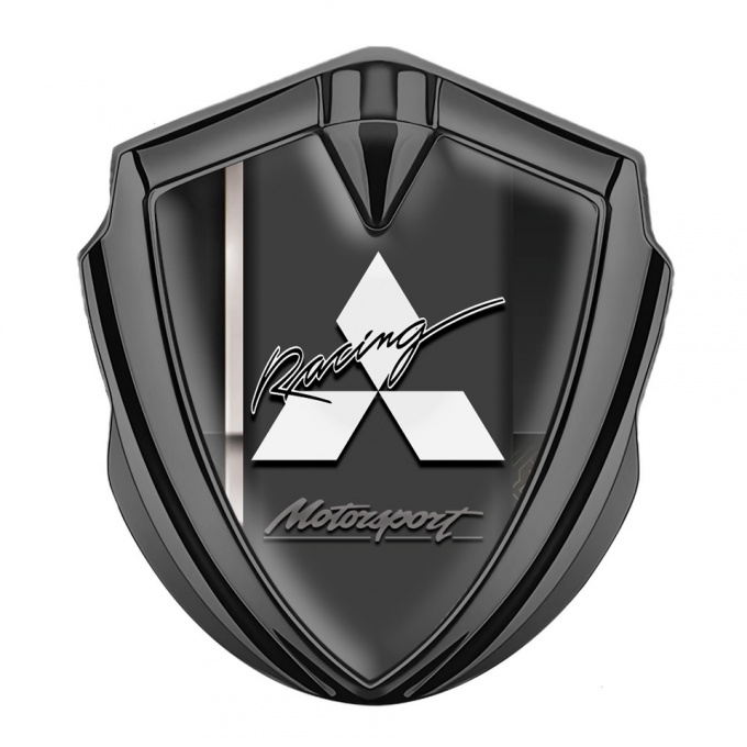 Mitsubishi Emblem Self Adhesive Graphite Dark Base White Racing Stripe