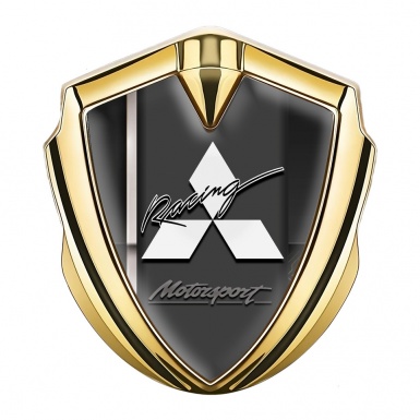Mitsubishi Emblem Self Adhesive Gold Dark Base White Racing Stripe