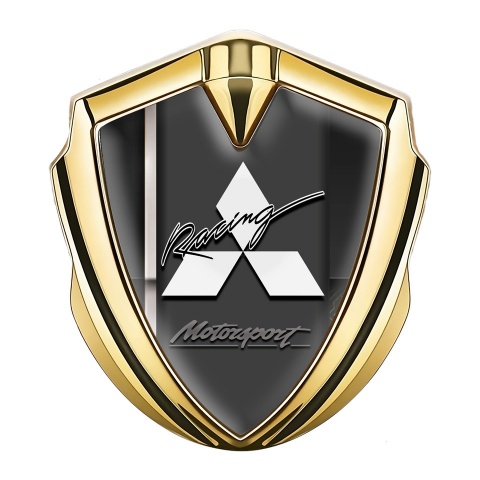 Mitsubishi Emblem Self Adhesive Gold Dark Base White Racing Stripe