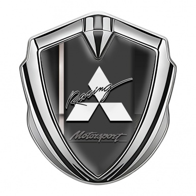 Mitsubishi Emblem Self Adhesive Silver Dark Base White Racing Stripe