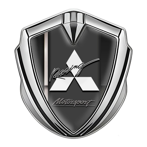 Mitsubishi Emblem Self Adhesive Silver Dark Base White Racing Stripe