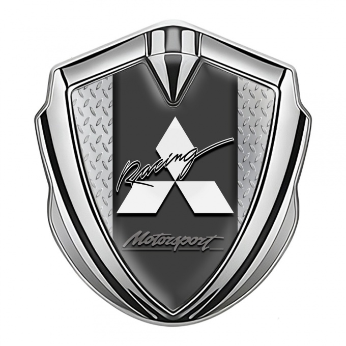 Mitsubishi Trunk Emblem Badge Silver Treadplate Racing Logo Edition