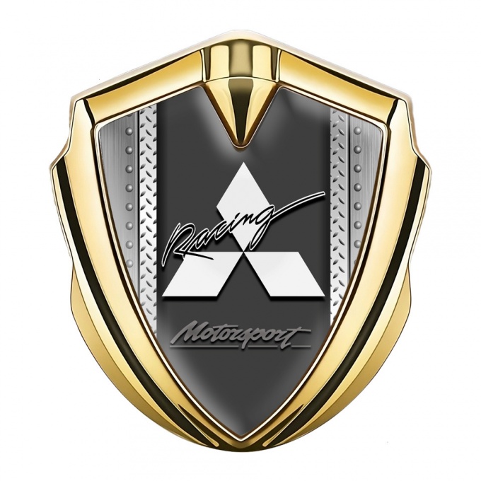 Mitsubishi Emblem Car Badge Gold Riveted Frame Racing Logo Design