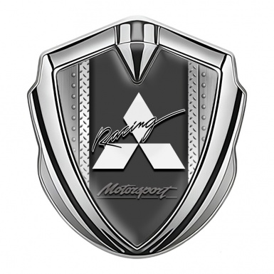 Mitsubishi Emblem Car Badge Silver Riveted Frame Racing Logo Design