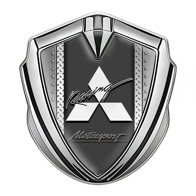 Mitsubishi Emblem Car Badge Silver Riveted Frame Racing Logo Design