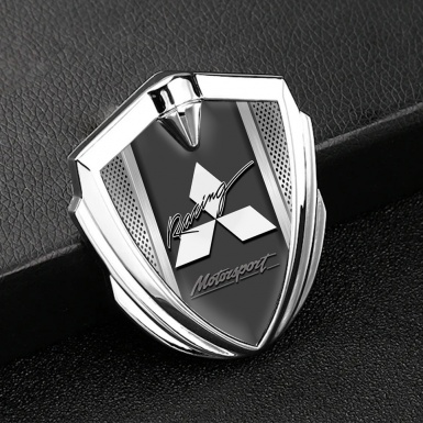 Mitsubishi Bodyside Domed Emblem Silver Light Mesh Motorsport Motif