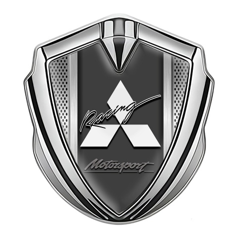 Mitsubishi Bodyside Domed Emblem Silver Light Mesh Motorsport Motif