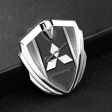 Mitsubishi Bodyside Domed Emblem Silver Light Mesh Motorsport Motif