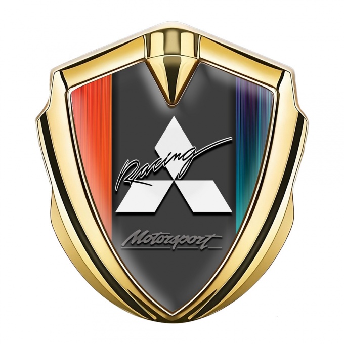 Mitsubishi Metal Emblem Self Adhesive Gold Color Gradient Sport Logo