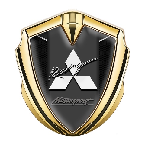 Mitsubishi Metal 3D Domed Emblem Gold Fine Mesh Motorsport Racing