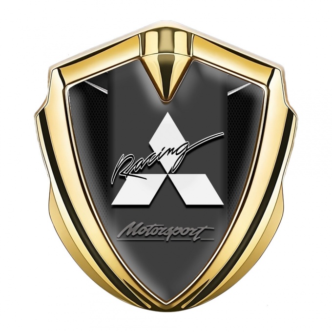 Mitsubishi Metal 3D Domed Emblem Gold Fine Mesh Motorsport Racing