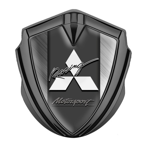 Mitsubishi Bodyside Badge Self Adhesive Graphite Brushed Metal Racing Logo
