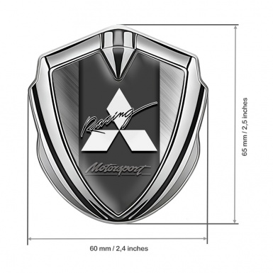Mitsubishi Bodyside Badge Self Adhesive Silver Brushed Metal Racing Logo