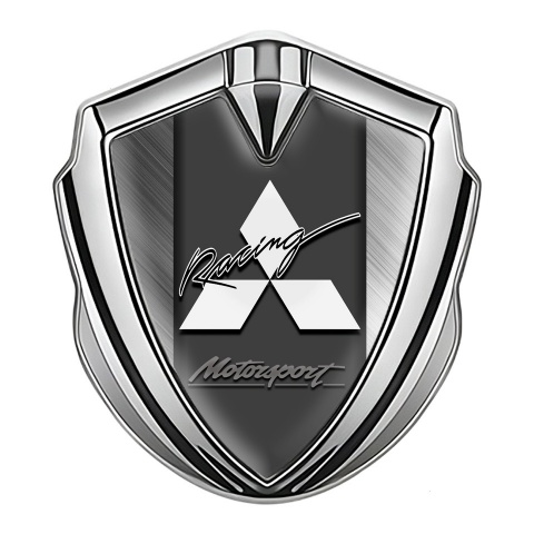 Mitsubishi Bodyside Badge Self Adhesive Silver Brushed Metal Racing Logo
