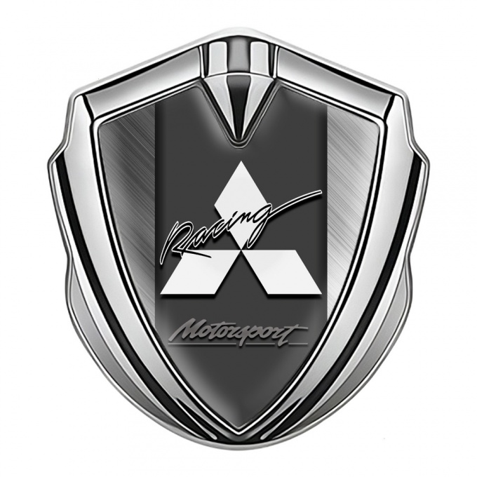 Mitsubishi Bodyside Badge Self Adhesive Silver Brushed Metal Racing Logo