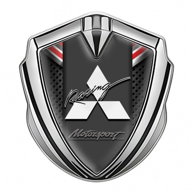 Mitsubishi Emblem Badge Self Adhesive Silver Dark Mesh Color Crest Motif