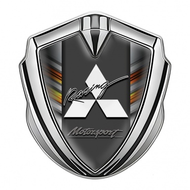 Mitsubishi Emblem Trunk Badge Silver Color Strokes Racing Edition