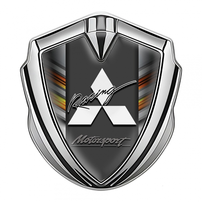 Mitsubishi Emblem Trunk Badge Silver Color Strokes Racing Edition