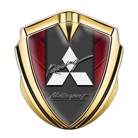 Mitsubishi Emblem Self Adhesive Gold Red Shapes Motorsport Design