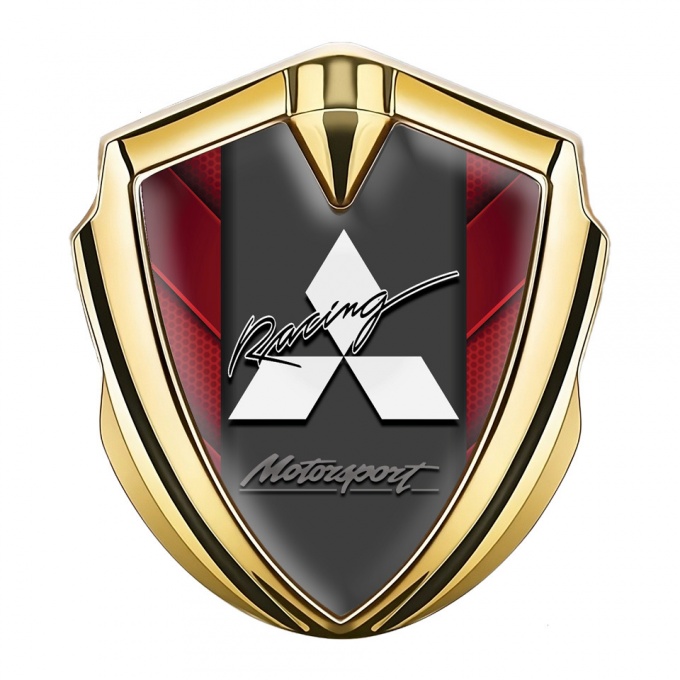 Mitsubishi Emblem Self Adhesive Gold Red Shapes Motorsport Design