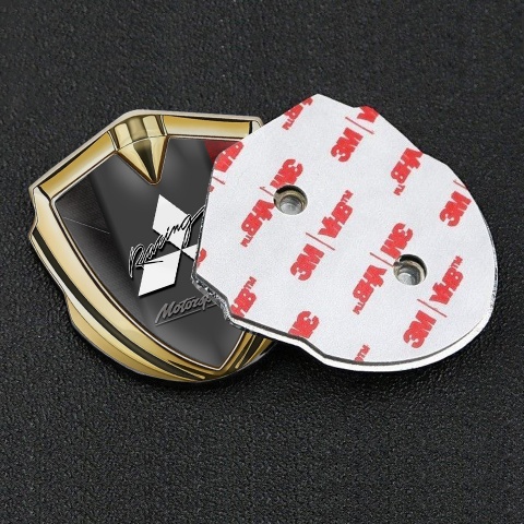 Mitsubishi Trunk Emblem Badge Gold Dual Color Frame Racing Edition