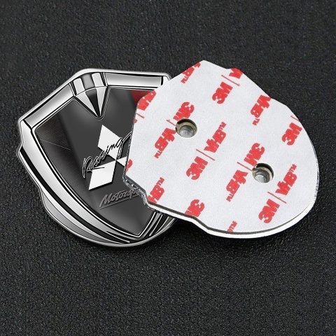Mitsubishi Trunk Emblem Badge Silver Dual Color Frame Racing Edition