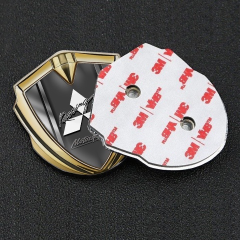 Mitsubishi Bodyside Emblem Self Adhesive Gold Steel Frame Sport Logo