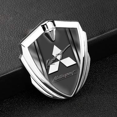 Mitsubishi Bodyside Emblem Self Adhesive Silver Steel Frame Sport Logo