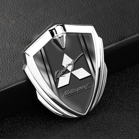 Mitsubishi Bodyside Emblem Self Adhesive Silver Steel Frame Sport Logo