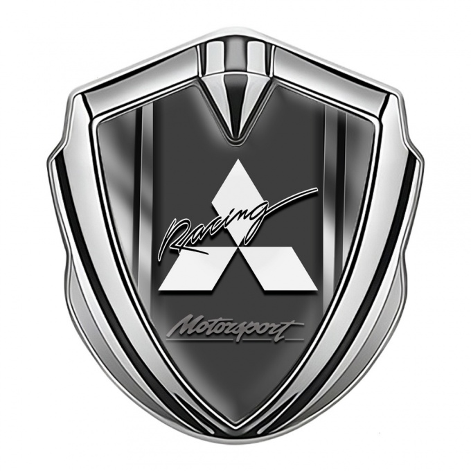 Mitsubishi Bodyside Emblem Self Adhesive Silver Steel Frame Sport Logo