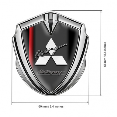 Mitsubishi Metal Emblem Self Adhesive Silver Black Base Red Line Edition