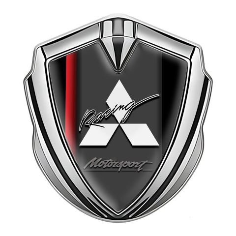 Mitsubishi Metal Emblem Self Adhesive Silver Black Base Red Line Edition