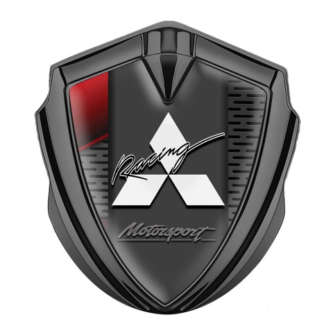 Mitsubishi Metal 3D Domed Emblem Graphite Dark Grate Red Element Motif