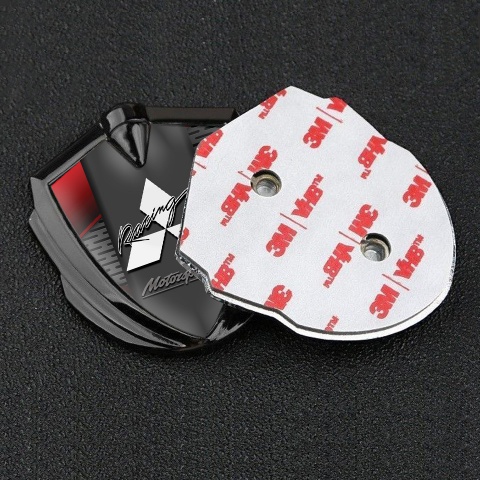 Mitsubishi Metal 3D Domed Emblem Graphite Dark Grate Red Element Motif