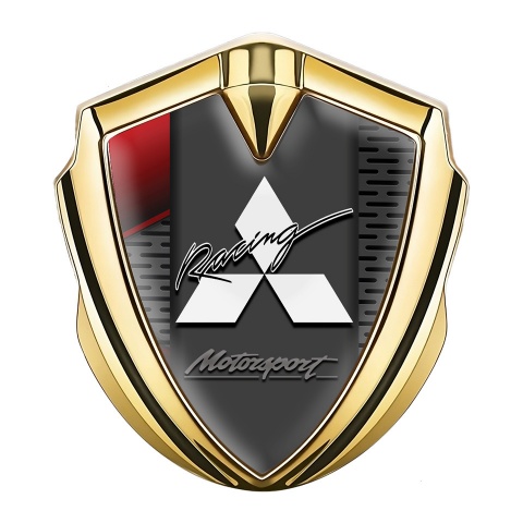 Mitsubishi Metal 3D Domed Emblem Gold Dark Grate Red Element Motif