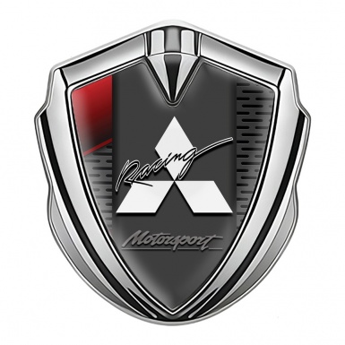 Mitsubishi Metal 3D Domed Emblem Silver Dark Grate Red Element Motif