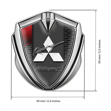 Mitsubishi Metal 3D Domed Emblem Silver Dark Grate Red Element Motif