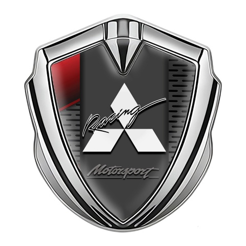 Mitsubishi Metal 3D Domed Emblem Silver Dark Grate Red Element Motif