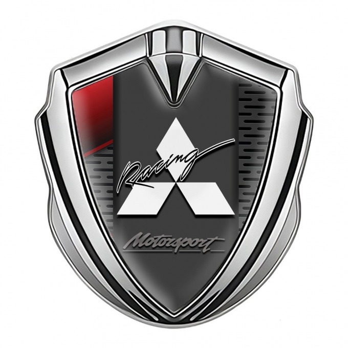 Mitsubishi Metal 3D Domed Emblem Silver Dark Grate Red Element Motif