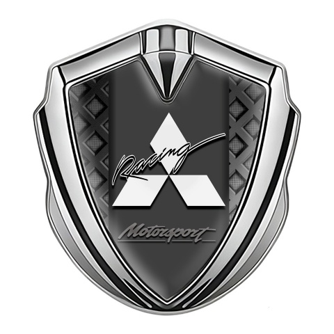 Mitsubishi Emblem Trunk Badge Silver Waffle Effect Racing Edition