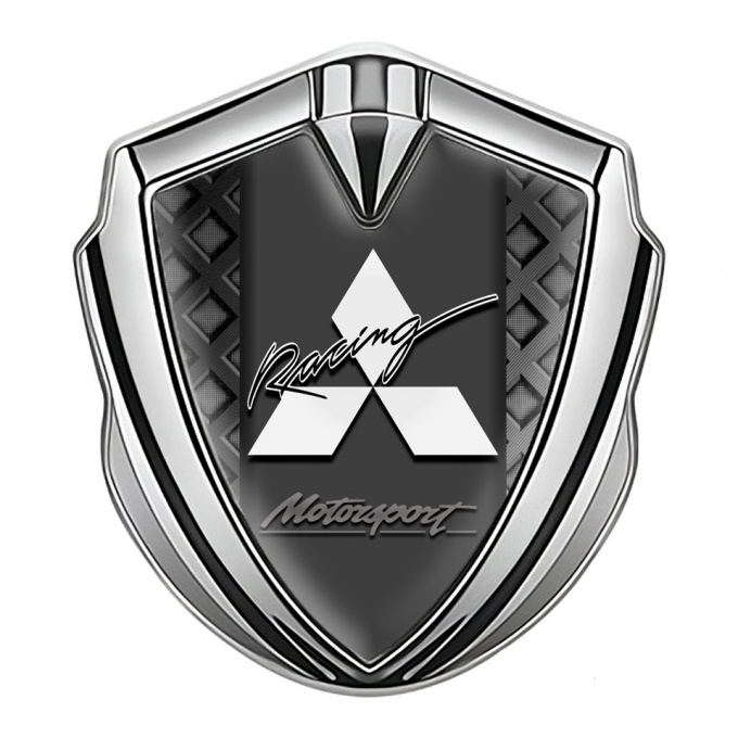 Mitsubishi Emblem Trunk Badge Silver Waffle Effect Racing Edition