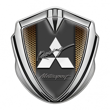 Mitsubishi Bodyside Emblem Badge Silver Yellow Grate Motorsport Logo