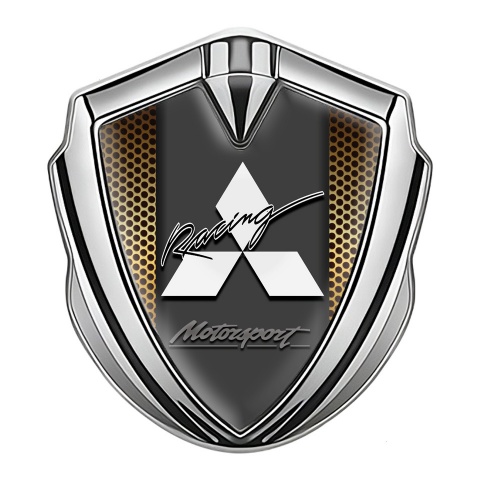 Mitsubishi Bodyside Emblem Badge Silver Yellow Grate Motorsport Logo