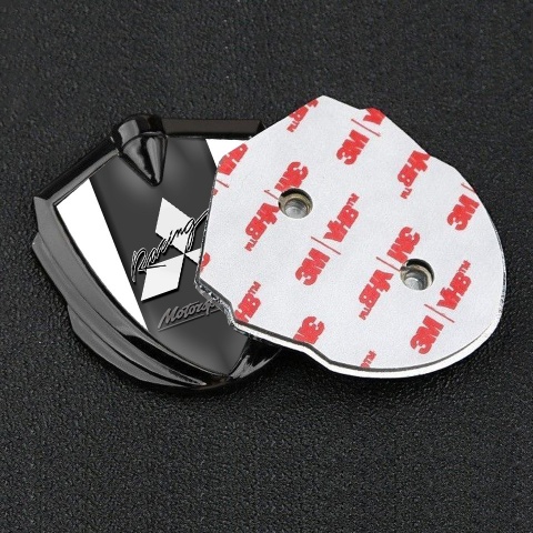 Mitsubishi Metal Emblem Self Adhesive Graphite White Base Racing Logo