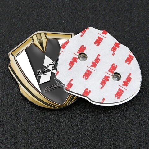 Mitsubishi Metal Emblem Self Adhesive Gold White Base Racing Logo