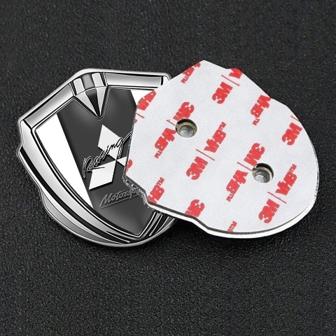 Mitsubishi Metal Emblem Self Adhesive Silver White Base Racing Logo
